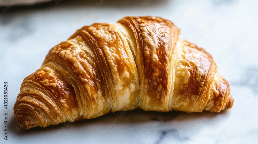 A croissant with buttery, flaky layers, set on a white surface. Popular pastry ideal for breakfast or a snack. A croissant with buttery, flaky layers, set on a white surface. Popular pastry ideal for breakfast or a snack.