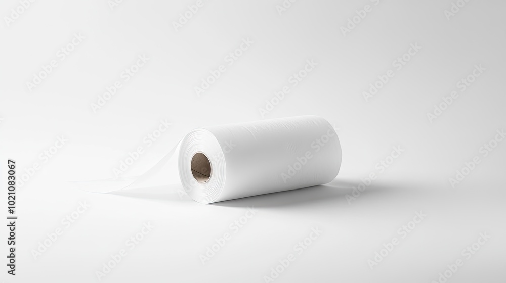 A simple, smooth roll of tissue paper on a white background, representing cleanliness and convenience, perfect for home or bathroom product photography. A simple, smooth roll of tissue paper on a white background, representing cleanliness and convenience, perfect for home or bathroom product photography.