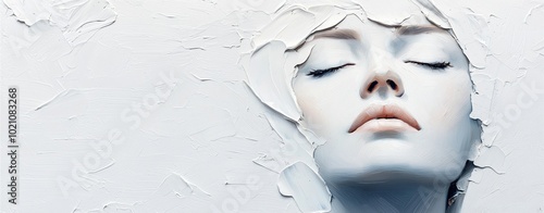 Wallpaper Mural Abstract portrait of a serene woman emerging from white textured paint with closed eyes. Torontodigital.ca