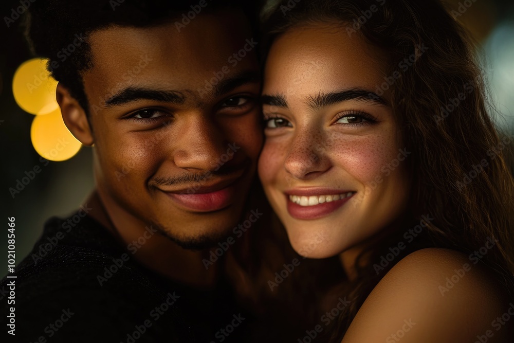 A happy couple with big smiles looking directly at the camera A happy couple with big smiles looking directly at the camera