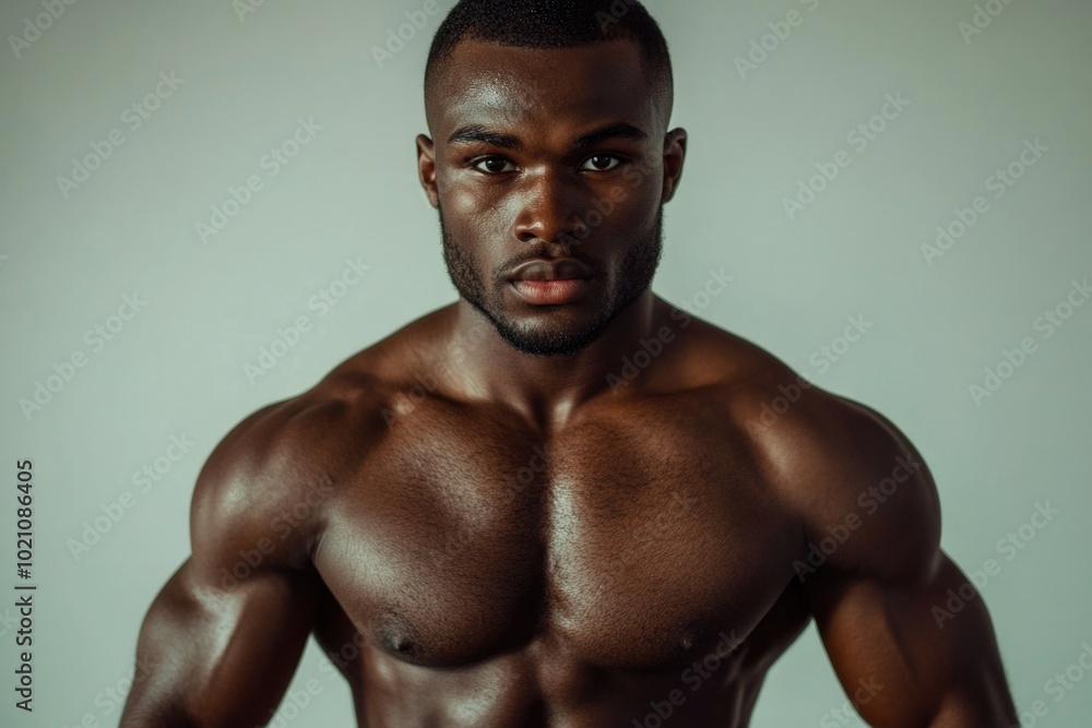 A person standing in front of the camera without a shirt, looking directly at the lens A person standing in front of the camera without a shirt, looking directly at the lens