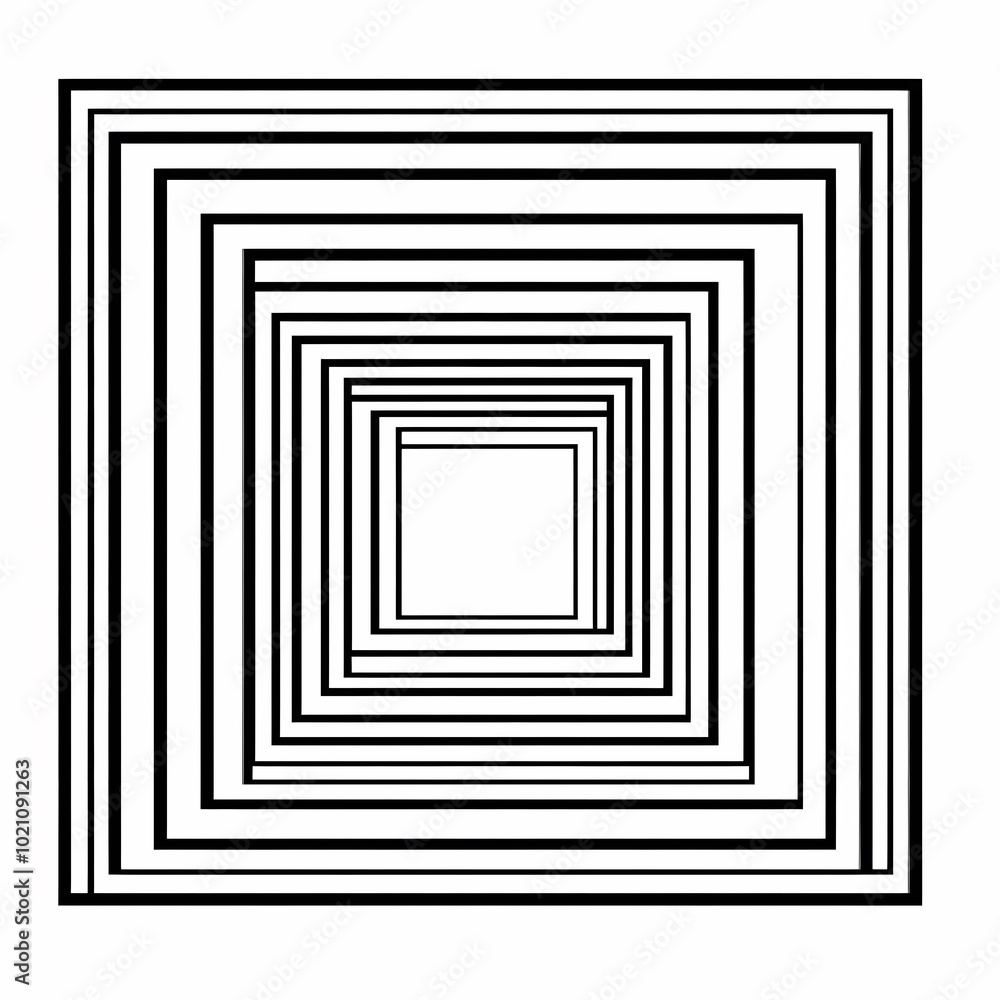 A series of concentric black and white squares creating a visual depth effect. A series of concentric black and white squares creating a visual depth effect.