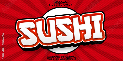 Sushi Vector Text Effect Editable Alphabet Seafood Cartoon Japanese Red Fish