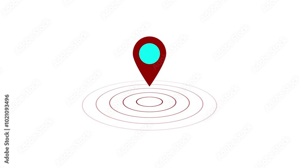 deep red color location icon and radio wave animation on white background. deep red color location icon and radio wave animation on white background.
