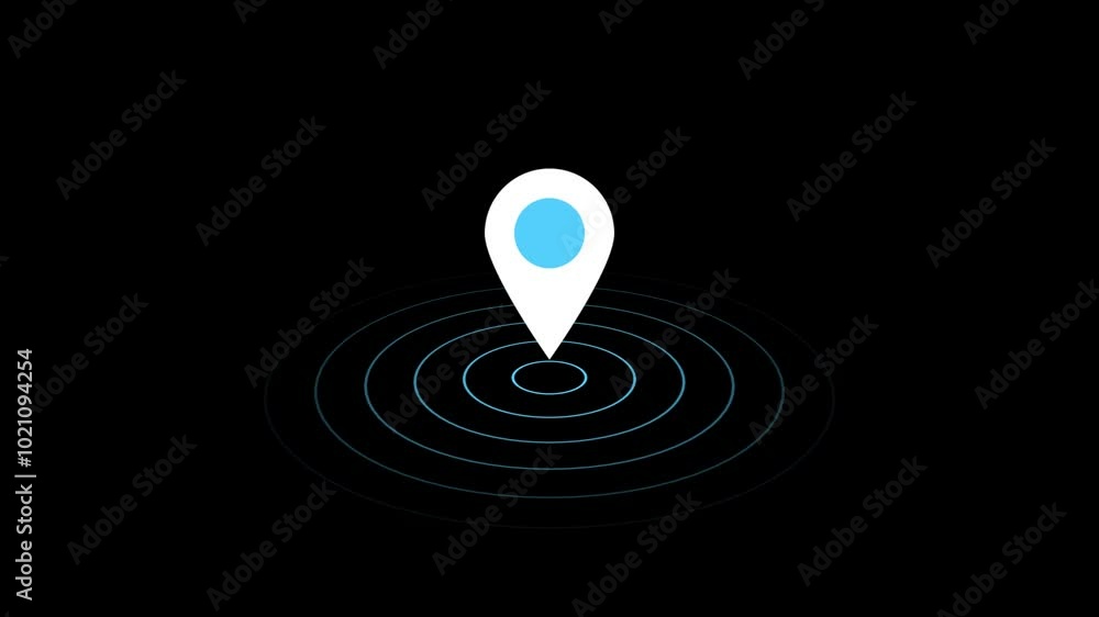 location icon animation on black background. gps map and radio waves animation location icon animation on black background. gps map and radio waves animation