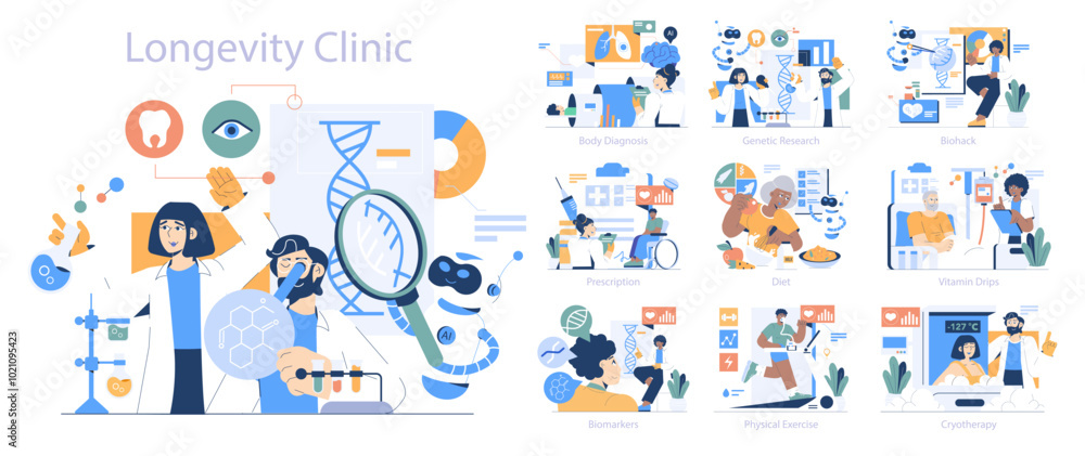 Longevity Clinic. Flat Vector Illustration Longevity Clinic. Flat Vector Illustration