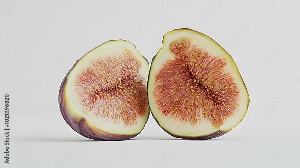 Perfectly Ripe Figs: isolate on white background. A close-up shot of two plump, perfectly ripe figs, their velvety skin contrasting against the pristine white background. The soft lighting highlights Perfectly Ripe Figs: isolate on white background. A close-up shot of two plump, perfectly ripe figs, their velvety skin contrasting against the pristine white background. The soft lighting highlights