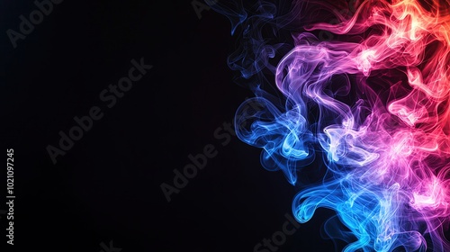 Isolated image of smoke in vibrant colors, twisting and intertwining against a black background, conceptual and abstract in its form