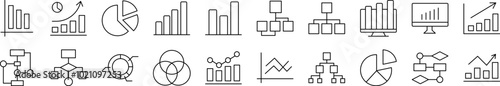 Diagrams, Pie Charts, Progress Bars Outline Image Collection. Editable Stroke. Perfect for Infographics, Articles, Books, Flyers, Banners