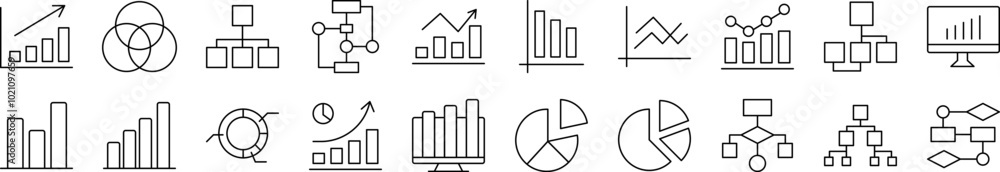 Diagrams, Pie Charts, Progress Bars Outline Icon Collection. Editable Stroke. Perfect for Infographics, Articles, Books, Flyers, Banners Diagrams, Pie Charts, Progress Bars Outline Icon Collection. Editable Stroke. Perfect for Infographics, Articles, Books, Flyers, Banners