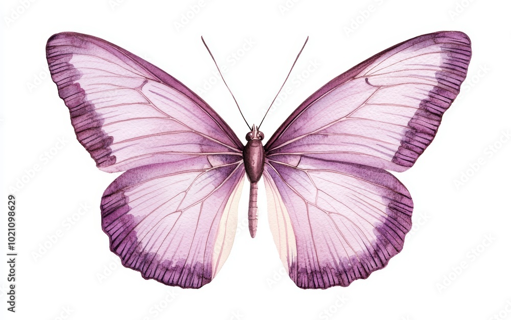 Lilac butterfly in detailed watercolor, wings spread against a white background, perfect for artistic designs, nature-inspired visuals, or gentle feminine branding Lilac butterfly in detailed watercolor, wings spread against a white background, perfect for artistic designs, nature-inspired visuals, or gentle feminine branding