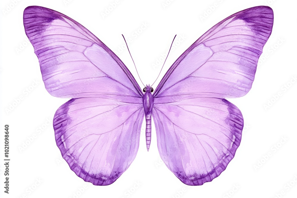 Elegant violet butterfly with delicate wings, watercolor style on a white background, perfect for nature illustrations, artistic designs, or spring-themed visuals Elegant violet butterfly with delicate wings, watercolor style on a white background, perfect for nature illustrations, artistic designs, or spring-themed visuals