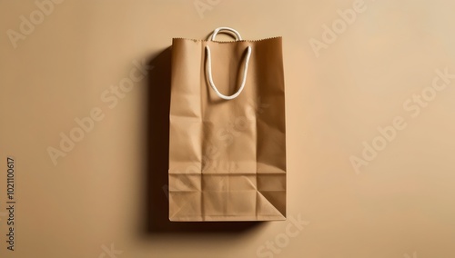 Mock up of beige leather shopping bags isolated on solid beige background, no brand, product advertising and online shopping promotion.