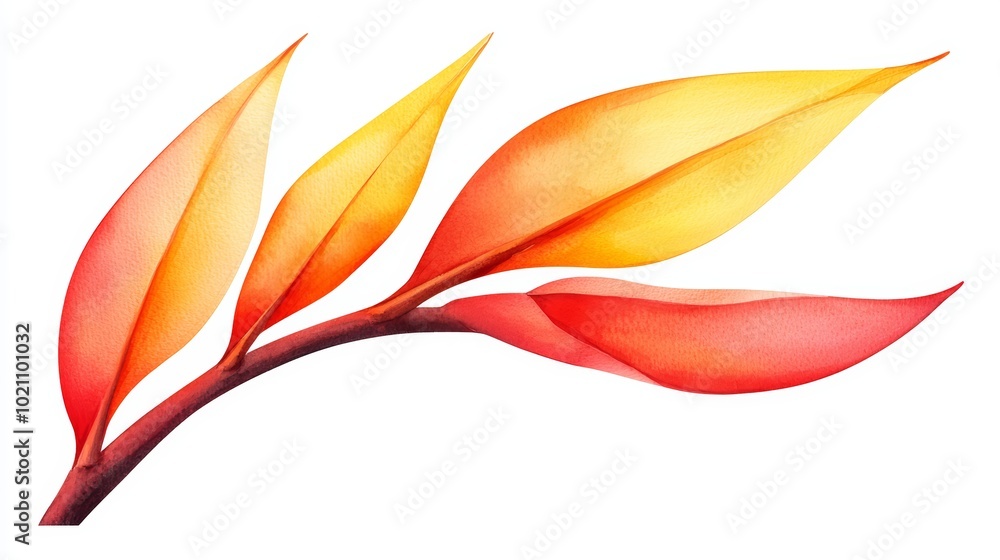 Exotic heliconia flowers in vivid yellow and red tones, watercolor painting, perfect for tropical-themed prints and nature-inspired packaging Exotic heliconia flowers in vivid yellow and red tones, watercolor painting, perfect for tropical-themed prints and nature-inspired packaging