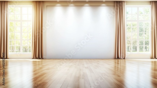 A large empty room with white walls and wooden floors