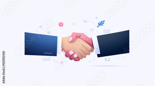 A digital illustration of two hands shaking, symbolizing partnership and agreement, against a white background.