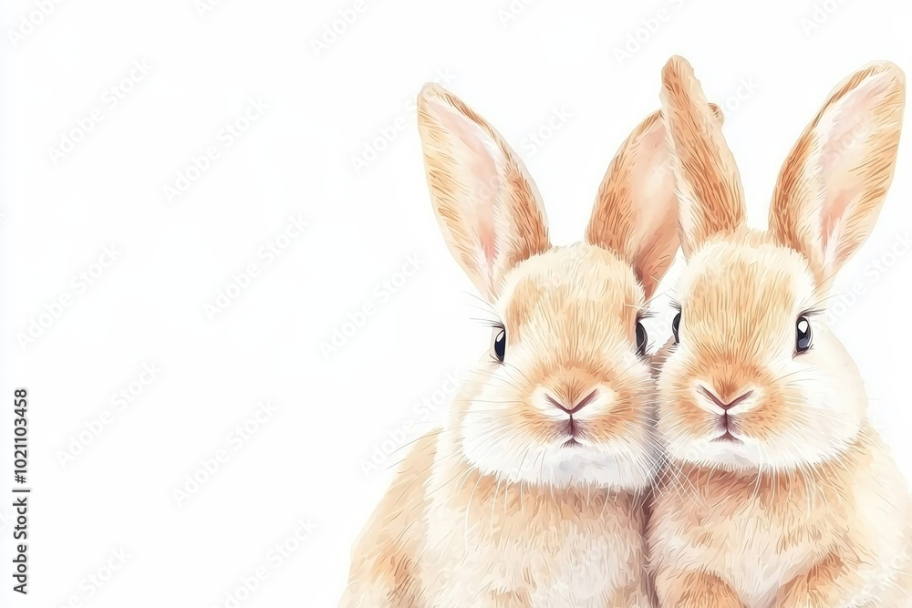 Lifelike watercolor bunnies with soft pastel tones, perfect for Easter-themed illustrations, pet-related products, or whimsical childrens art Lifelike watercolor bunnies with soft pastel tones, perfect for Easter-themed illustrations, pet-related products, or whimsical childrens art