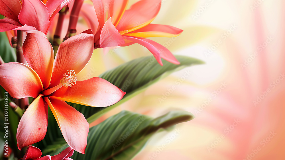 Tropical Blossoms on a Pink Canvas. Generative AI Tropical Blossoms on a Pink Canvas. Generative AI