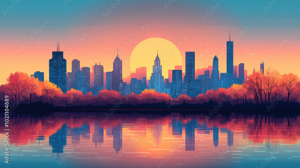 Obraz premium Flat vector illustration of a city landscape