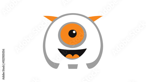 outline simple illustration of a creature with orange horns and one orange eye