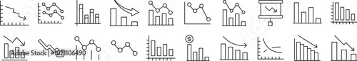 Collection of Outline Signs of Arrow Down by Progress Bar Drawn with Thin Line for apps, web sites, banners, infographics and other types of design