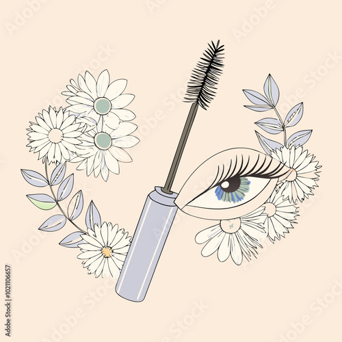 Mascara Brush with Eye and Floral Decoration, Feminine Makeup Design