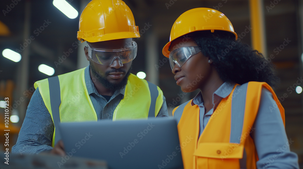 A factory engineer in uniform working in an industrial plant in production using technology. An automated assembly plant A factory engineer in uniform working in an industrial plant in production using technology. An automated assembly plant