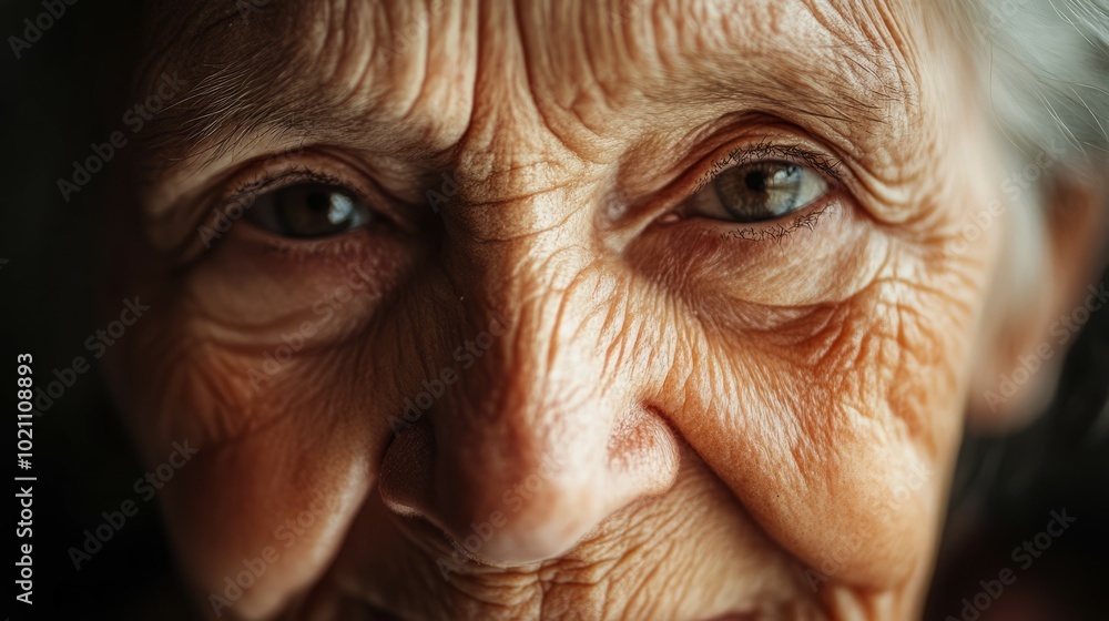 Close-up portrait of an elderly woman's face. Close-up portrait of an elderly woman's face.