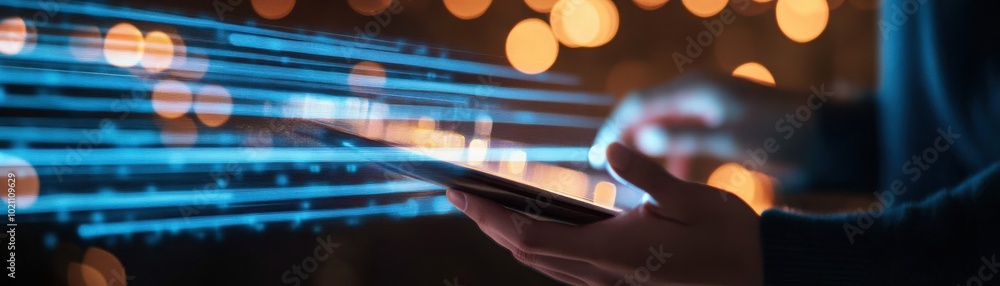 Hand holding smartphone with digital effects. Hand holding smartphone with digital effects.
