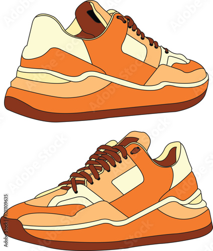 Shoes sneaker cartoon vector icon, set of sneakers design vectors isolated, full color sneaker template flat design