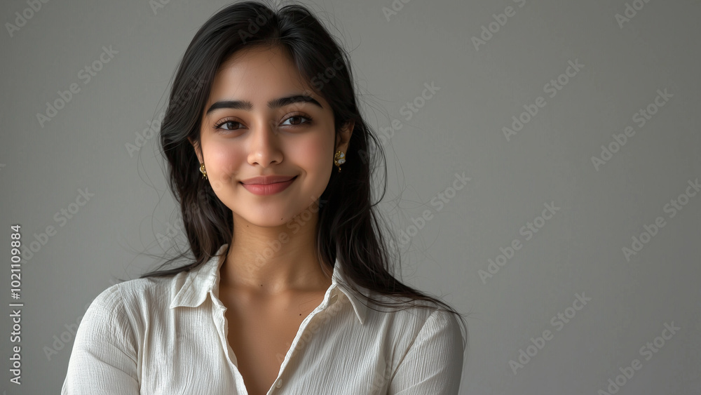 Indian Woman Journalist - smiling, woman, portrait, young, beautiful, happiness, casual, standing, confidence, lifestyle, medium hair, light background, relaxed, positive Indian Woman Journalist - smiling, woman, portrait, young, beautiful, happiness, casual, standing, confidence, lifestyle, medium hair, light background, relaxed, positive
