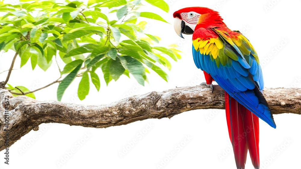 Obraz premium vibrant parrot perched on branch, showcasing its bright colors and beauty