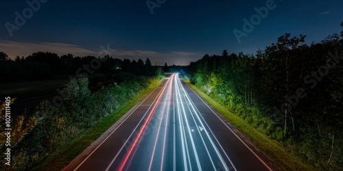 Colorful car light trails, long exposure photo at night, fantastic night scene, top view, a long exposure photo at the night