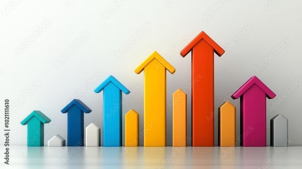 Colorful upward pointing arrows symbolize growth progress success on minimalist background Colorful upward pointing arrows symbolize growth progress success on minimalist background