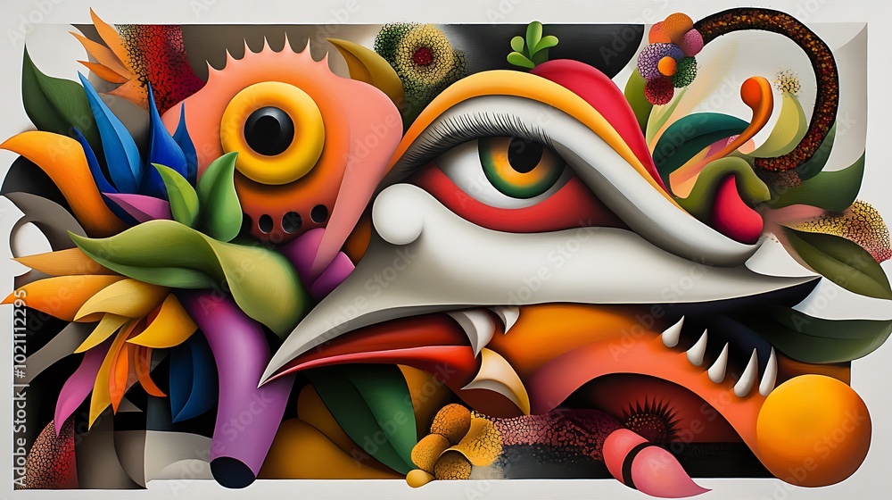 Abstract Surreal Artwork with Eye Flowers and Geometric Shapes Abstract Surreal Artwork with Eye Flowers and Geometric Shapes