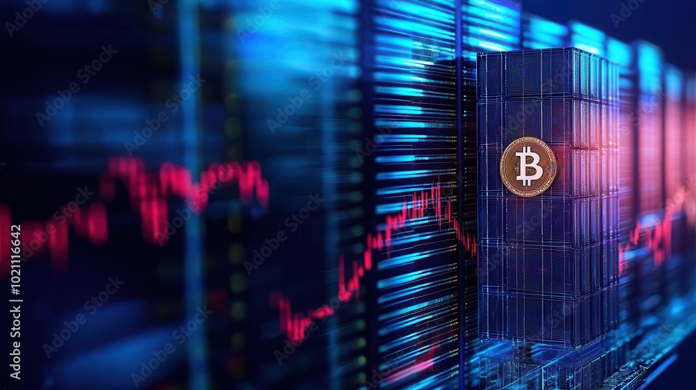 Obraz premium Bitcoin symbol on digital trading graph