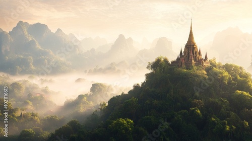 Serene Thai Temple Hidden Among Misty Mountains | Tranquil Spiritual Retreat in Secluded Location | Ultra Detailed Photography