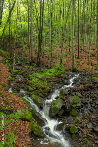 Starohutiansky waterfall near Nova Bana and Zarnovica, Pohronsky Inovec mountains, Slovakia photo