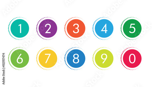 colorful bullet points number set from zero to nine. circles and numbers. colorful number digit vector icon with white background. Numbers symbols. Flat icons . Set of 1-9 numbers