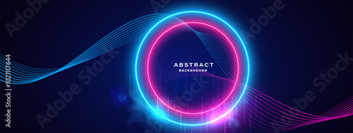 Blue technology background with motion neon light lines Vector illustration