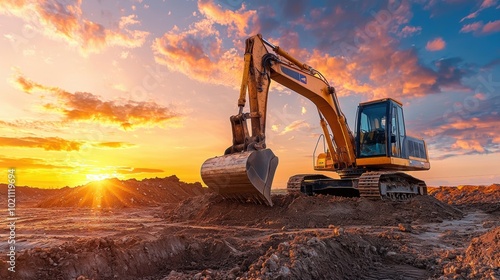 Wallpaper Mural Excavator at Sunset on Construction Site Amid Dramatic Sky Torontodigital.ca