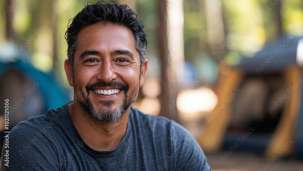 Latino Hispanic Man Camper - man, camping, outdoor, smile, happy, nature, portrait, relaxation, adventure, summer, activities, family, tent, leisure, male, friendly Latino Hispanic Man Camper - man, camping, outdoor, smile, happy, nature, portrait, relaxation, adventure, summer, activities, family, tent, leisure, male, friendly