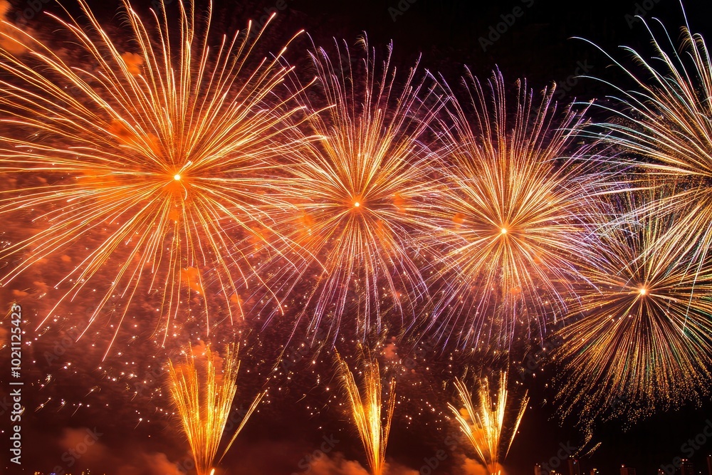 Iconic and breath-taking fireworks display on Copacabana Beach, Rio de Janeiro, Brazil with generative ai Iconic and breath-taking fireworks display on Copacabana Beach, Rio de Janeiro, Brazil with generative ai