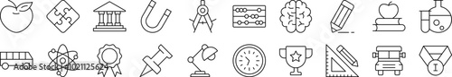 School, College, University Outline Icon Collection. Editable Stroke. Perfect for Infographics, Articles, Books, Flyers, Banners
