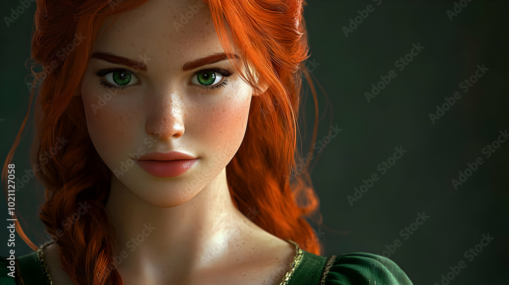 Realistic Portrait of a Woman with Red Hair and Green Eyes Realistic Portrait of a Woman with Red Hair and Green Eyes