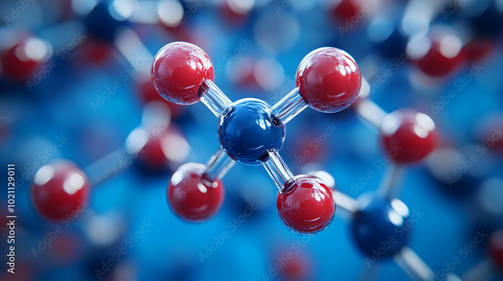 3D Illustration of a Molecular Structure with Red and Blue Spheres 3D Illustration of a Molecular Structure with Red and Blue Spheres