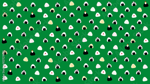 シンプルかわいいおにぎり色々模様横長（16：9）