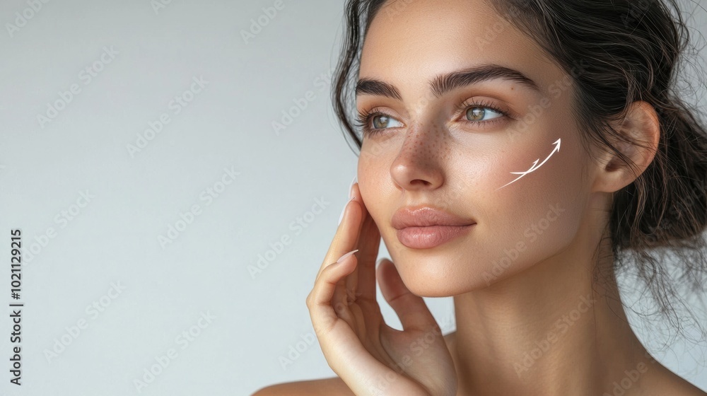 Sophisticated and Captivating Female Portrait with Glamorous Makeup and Elegant Expression Sophisticated and Captivating Female Portrait with Glamorous Makeup and Elegant Expression