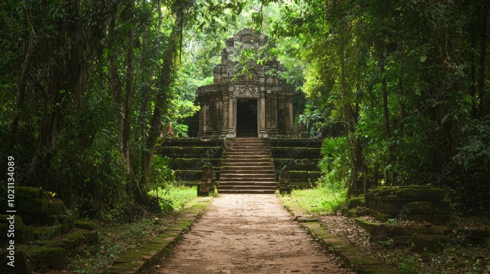 Enchanting Hidden Temple in Tranquil Thai Forest - Ultra Detailed Photography of Serene Nature Path Enchanting Hidden Temple in Tranquil Thai Forest - Ultra Detailed Photography of Serene Nature Path
