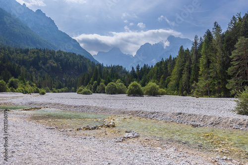 Pisnica river near Kranjska Gora, Triglavski national park, Slovenia photo